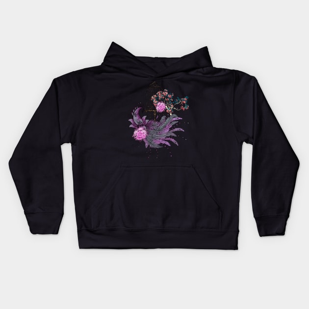 Wonderful elegant peacock with flowers Kids Hoodie by Nicky2342